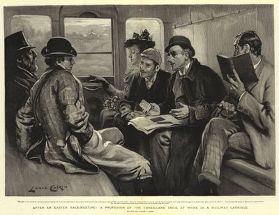 After an Easter Race-meeting, a Professor of the Three-card Trick at Work in a Railway Carriage by Lance Calkin